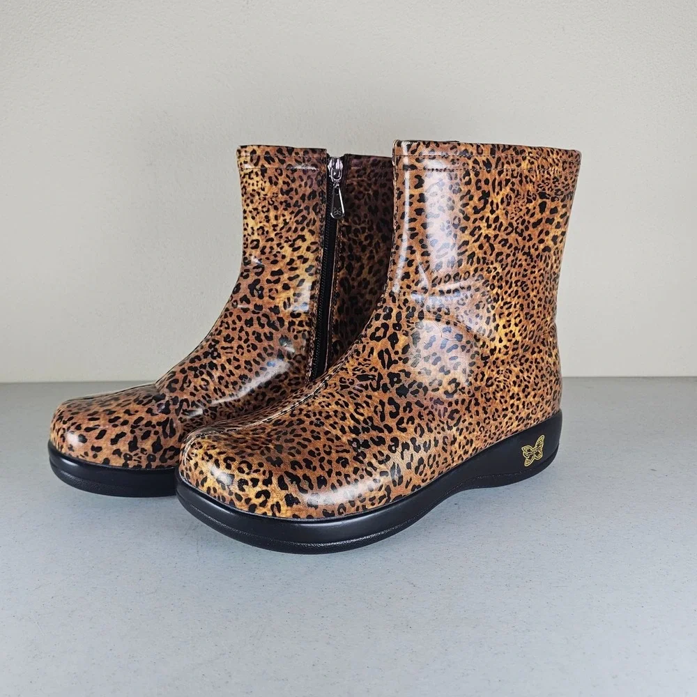 Alegria Leopard Print Raina Ankle Rain Boots Women's Size 39 EU 8-8 1/2US